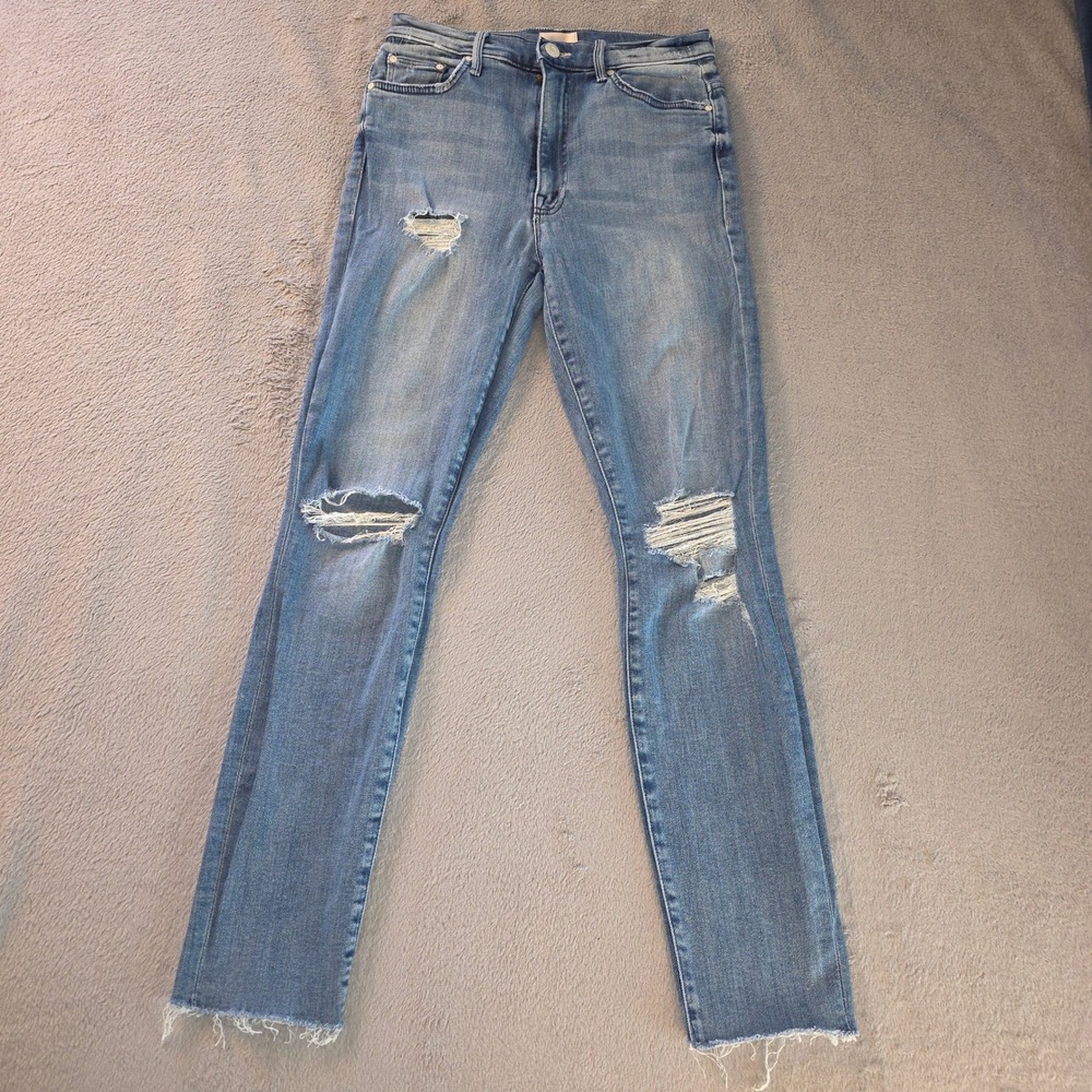 Mother The Swooner Ankle Fray Jeans Losing Control Distressed Blue Size 26